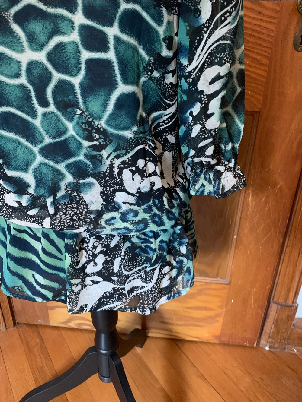Jennie & Marlis Embellished Teal Animal-Print V-Neck Blouse - Picture 8 of 8
